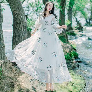 Embroidered Ruffled Maxi Sundress