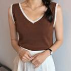 V-neck Sleeveless Piped Knit Top