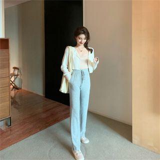 Knit Tank Top / Crop Cardigan / Drawstring Pants