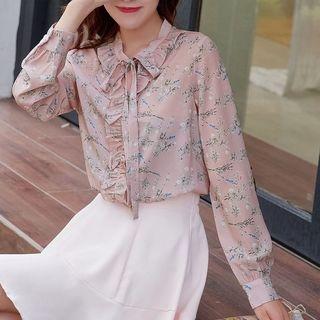 Long-sleeve Floral Printed Chiffon Shirt