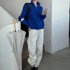 Stand Collar Zip-up Cardigan Blue - One Size