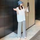 Short-sleeve Plain T-shirt / Plain Wide-leg Pants