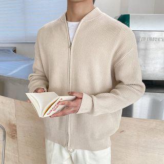 Crew-neck Zip-up Cardigan