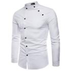 Long-sleeve Stand Collar Asymmetrical Button-up Shirt
