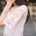 Short-sleeve Lace Sheer Mini Dress