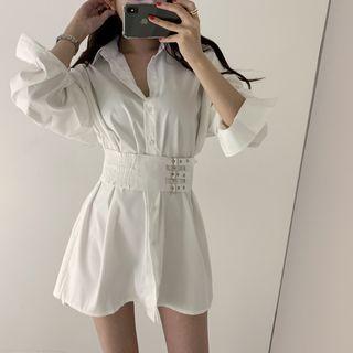 Long-sleeve Buckled Mini A-line Dress