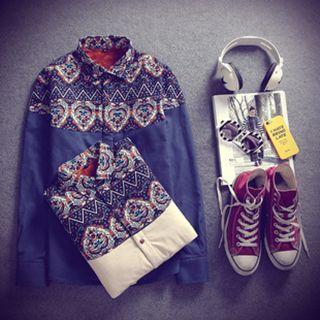 Color Mix Thickened Shirt