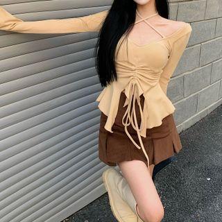 Long-sleeve Ruffled Top Yellow - One Size