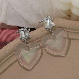 Heart Ear Stud 1 Pair - Silver Stud - Transparent - One Size