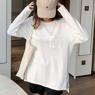 Pocket Detail Oversize Long-sleeve T-shirt White - One Size