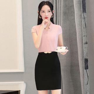 Cap-sleeve Mock Two-piece Pencil Dress