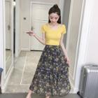 Set: Cut Out Short-sleeve T-shirt + Flora Midi Skirt