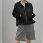 Drawstring Dip-back Zip-up Hoodie Black - One Size