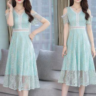 Cold-shoulder Lace A-line Dress