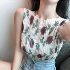 Flower Print Sleeveless Blouse Almond - One Size