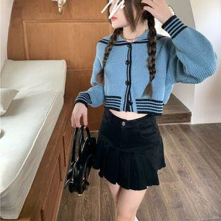 Two Tone Button-up Cropped Cardigan