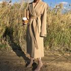 Handmade Wool Maxi Wrap Coat Beige - One Size