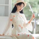 Floral Frog Button Stand-collar Long-sleeve Qipao Dress