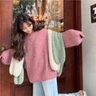 Plain Lantern-sleeve Loose-fit Sweater