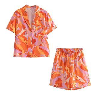 Set: Short-sleeve Print Hawaiian Shirt + Shorts