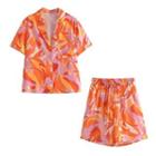 Set: Short-sleeve Print Hawaiian Shirt + Shorts