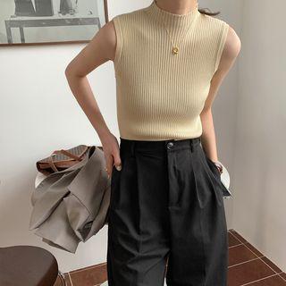 Mock Neck Plain Ribbed Tank Top