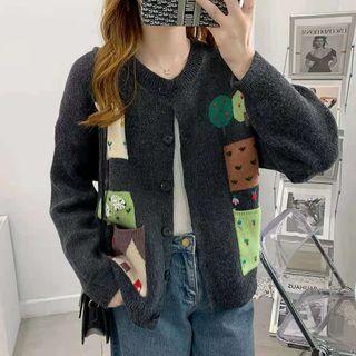Long-sleeve Embroidered Printed Knit Cardigan