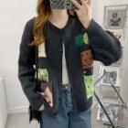 Long-sleeve Embroidered Printed Knit Cardigan