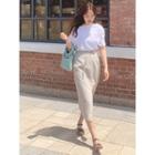 Drawstring-waist Slit-front Midi Skirt