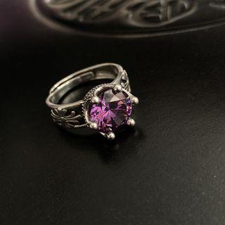 Rhinestone Sterling Silver Ring J2609 - 1pc - Silver & Purple - One Size