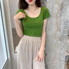 Plain Short-sleeve Slim-fit T-shirt / Loose-fit Pants
