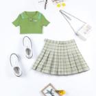 Polo Shirt / Pleated Plaid Mini Skirt