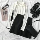 Long-sleeve Zip Knit Top / Mini A-line Skirt