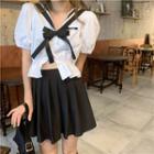 Short-sleeve Sailor Collar Shirt / Mini A-line Skirt