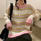 Color-block Striped Cable Knitted Sweater