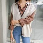 Plus Size V-neck Piped Buttoned Vest
