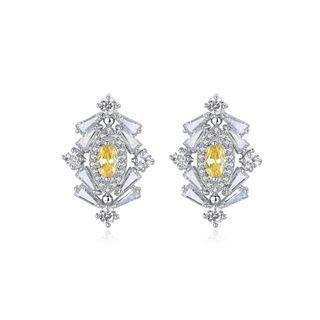 Fashion Simple Geometric Stud Earrings With Yellow Cubic Zirconia Silver - One Size