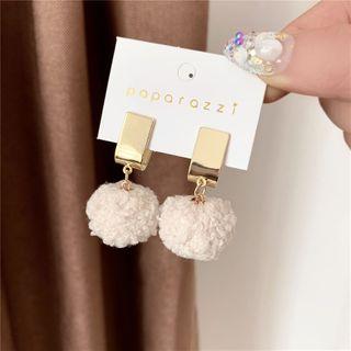 Faux Shearling Pom Pom Earring 1 Pair - Ear Studs - One Size