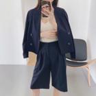 Plain Double-breasted Blazer / Shorts / Set