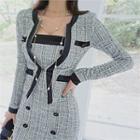 Contrast-piping Slim-fit Tweed Jacket