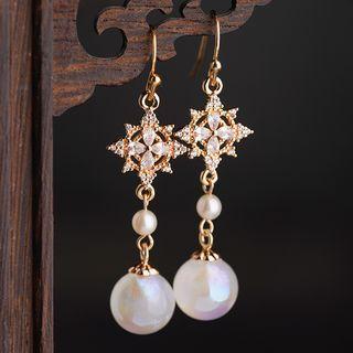 Star Rhinestone Freshwater Pearl Alloy Dangle Earring