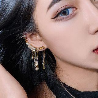 Rhinestone Clip-on Earring 1pc - Gold - One Size