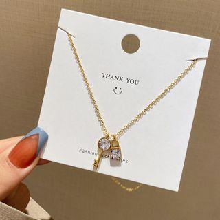 Lock & Key Rhinestone Pendant Alloy Choker 1 Pc - X521 - Gold - One Size
