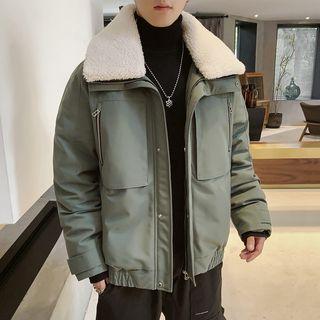 Fleece Collar Padded Zip Cargo Jacket