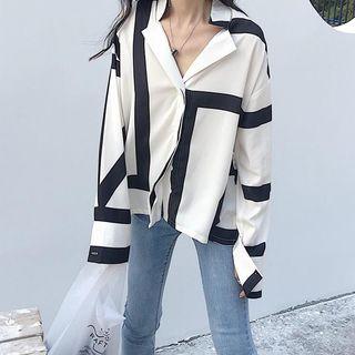 Color-block Print Long-sleeve Shirt