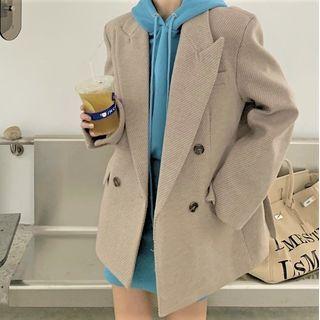 Mini Drawstring Hoodie Dress / Double-breasted Blazer