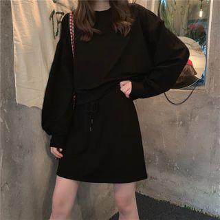 Set: Plain Cropped Sweatshirt + Drawstring Mini A-line Skirt