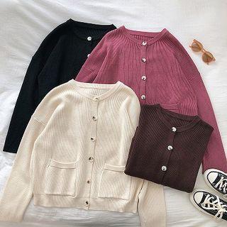 Single-breasted Plain Long-sleeve Knit Top