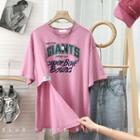 Side Split Short-sleeve Lettering T-shirt