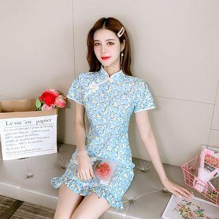 Short-sleeve Floral Ruffled Sheath Dress